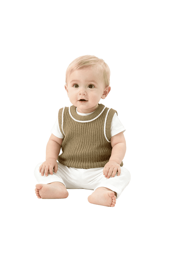 Knitted Baby Contrast Trim Sweater Vest Pullover Sleeveless Sweatshirt