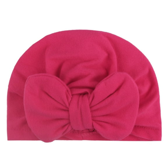 Knitted Baby Hat with Bowknot Design Elastic Turban Cap for Girls and Boys Soft Toddler Headwear,Color:Hot Pink