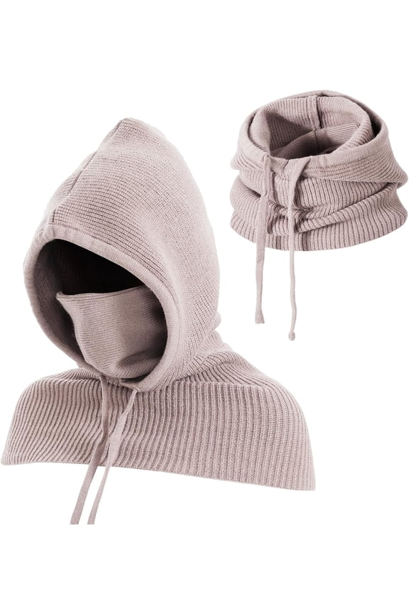 Knitted Balaclava Ski Mask for Women Men, Winter Hooded Scarf Windproof Hat with Face Mask Neck Warmer for Cold Weather