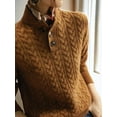 thumbnail image 1 of Knitted Baseball Collar Twisted Rope Texture Buttoned Sweatshirt, Brown, Small, 1 of 5