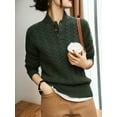 thumbnail image 1 of Knitted Baseball Collar Twisted Rope Texture Buttoned Sweatshirt, Olive Green, Large, 1 of 3
