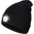 thumbnail image 1 of Knitted Beanie Hat With 4 LED Flashlight Winter Hat Headlamp Cap for Hunting Camping Unisex (Black), 1 of 8