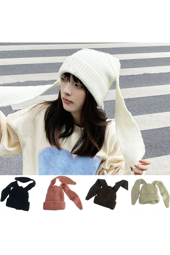 Knitted Beanie Hats Cute Bunny Long Ears Funny Hat Winter Cap Warm Knit Rabbit Hat Outdoor Slouchy Hat