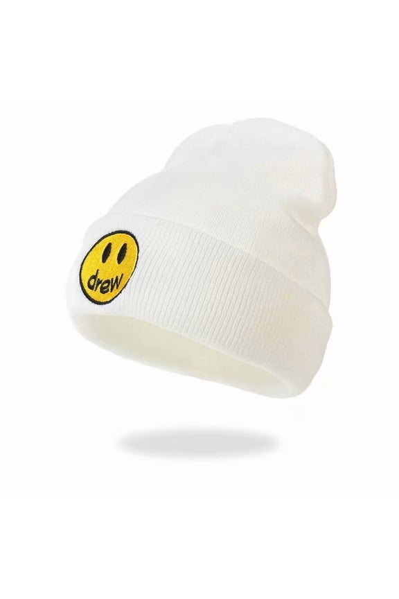 Knitted Beanie with Embroidered Smiley Face, Versatile for Men and Women, Couple's Outdoor Hip-Hop Beanie, Pullover Hat