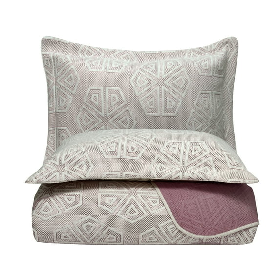 Knitted Bedspread Set, Diamond Shaped Geometric Pattern Abstact Comfy Bedding Set for All Seasons Soft Plush Quilted Fabric Cotton Blend Floral Bed Cover Protection, 3 Sizes, Pale Rose, by Ambesonne