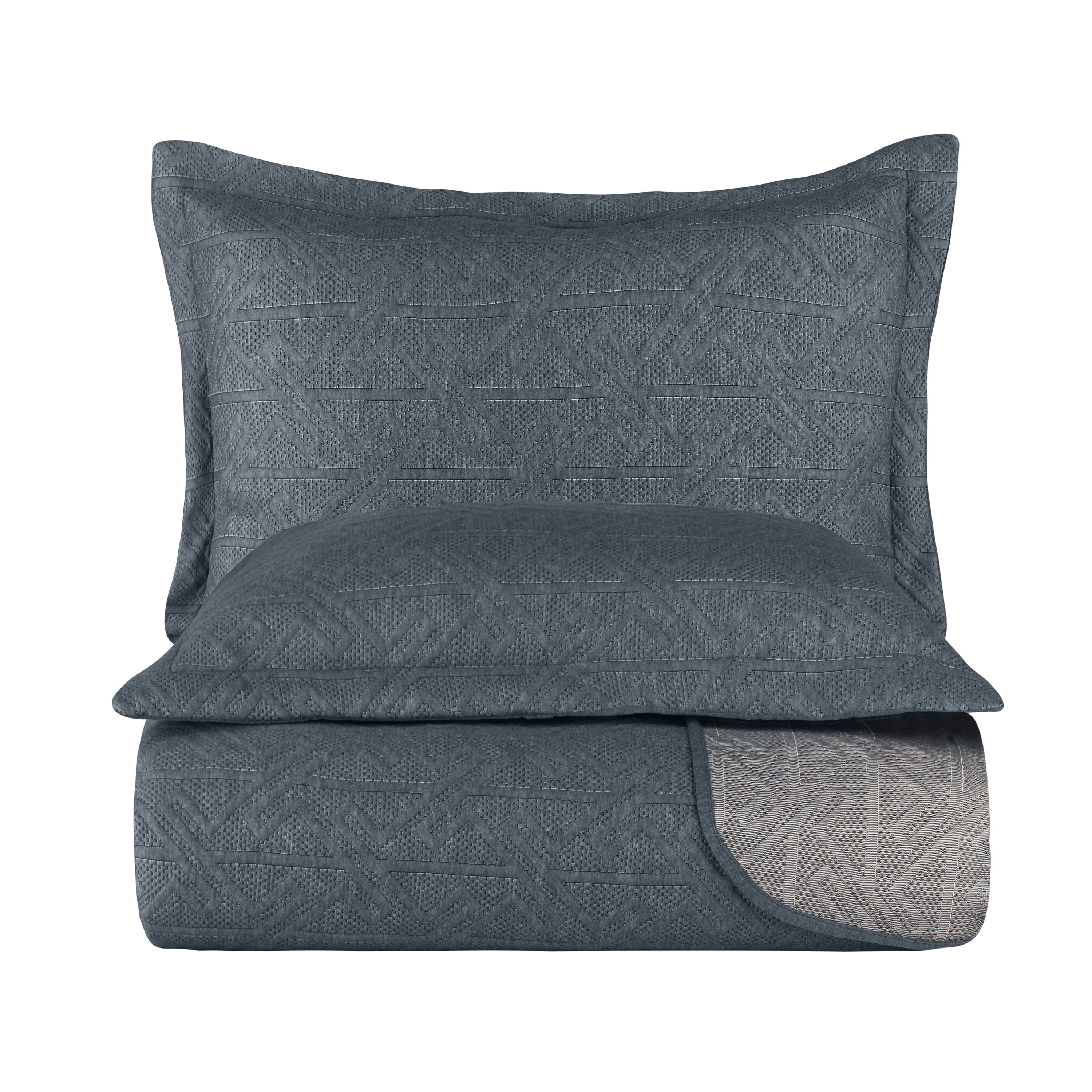 Slate Blue Cotton Queen Coverlet Set with Pillow Shams
