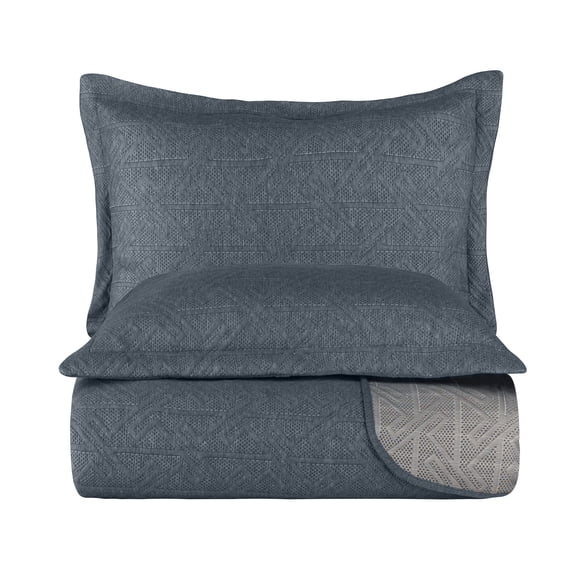 Knitted Bedspread Set, Lines Interlacing 3 Piece Bedding Coverlet Set with Decorative Quilt Pillow Sham Heavyweight Coton Blend Comfy Bedspread for All Season, 3 Sizes, Dark Slate Blue, by Ambesonne