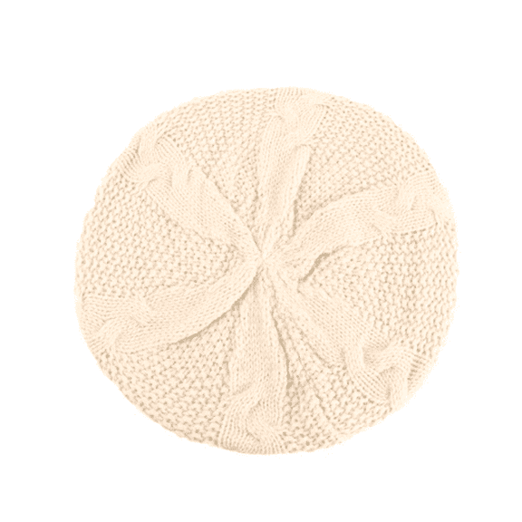 Knitted Beret Beanie Hat - Beige