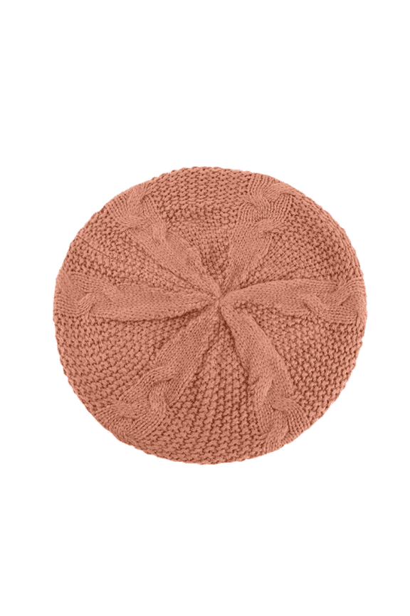 Knitted Beret Beanie Hat - Camel