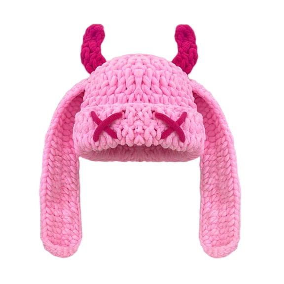 Knitted Brimless Hat With Devil Horn Cosplay Costume For Roleplay Event Winter Daily Wear Pullover Hat for Women Girl