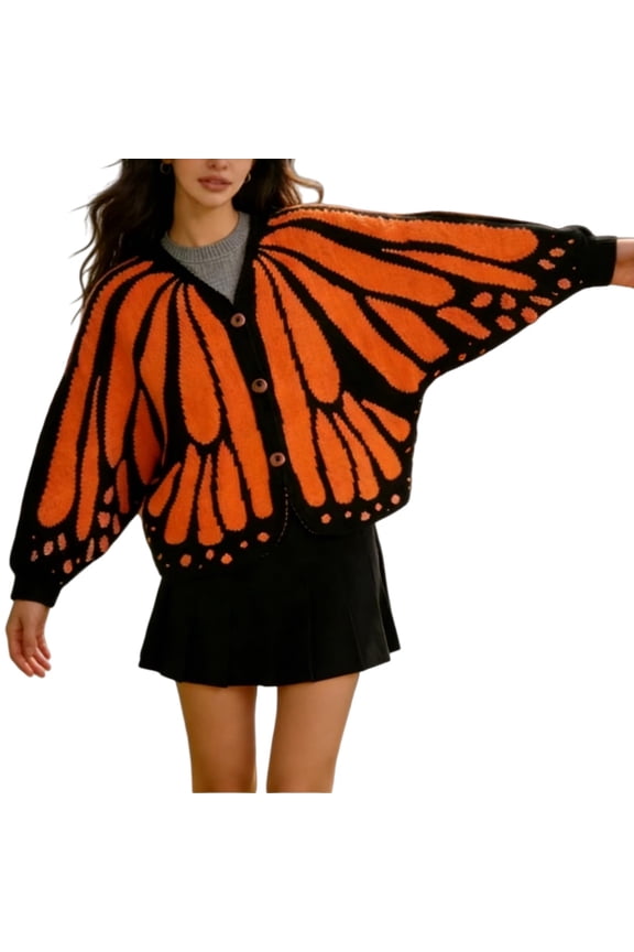 Knitted Butterfly Cardigan for Women, Crochet Monarch Butterfly Wing Pattern Sweater, Open Front Knit Tops with Butterfly Design