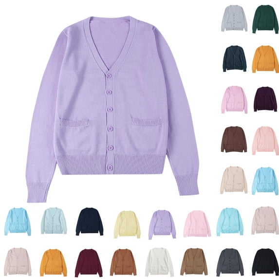 Knitted Button Cardigan for Women Double Pocket Long Sleeved Casual Outwear Women's Solid Color Leisure Non-Hooded Open Front Jackets