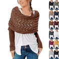 thumbnail image 1 of Knitted Cable Wrap Shawl with Sleeves, Multifunctional Scarf Coffee, 1 of 5