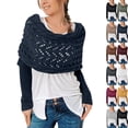 thumbnail image 1 of Knitted Cable Wrap Shawl with Sleeves, Multifunctional Scarf Navy, 1 of 5
