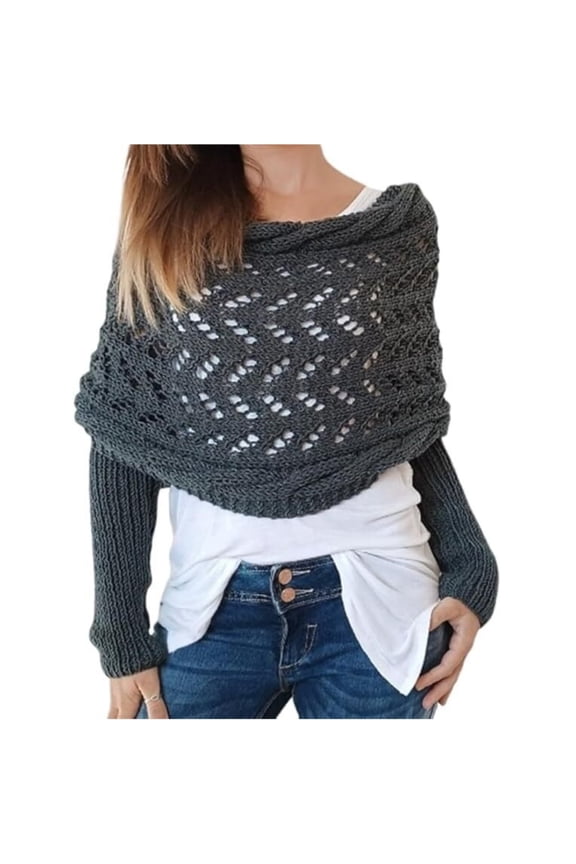 Knitted Cable Wrap, Shrugs for Women, Knitted Wrap, Sweater Scarf with Sleeves