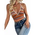 thumbnail image 1 of Knitted Camisoles for Women Summer Halter V Neck Striped Casual Sleeveless Beach Vacation Crop Tank Tops Orange Color L, 1 of 5
