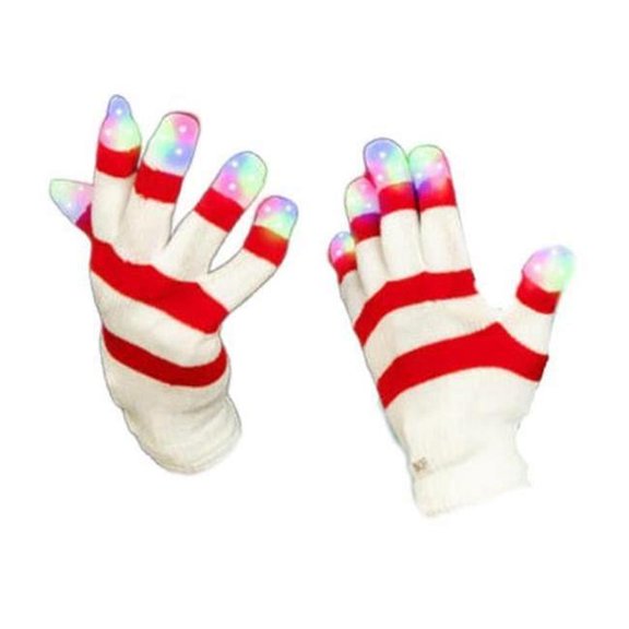 Knitted Candy Cane Gloves with Multicolor LEDs