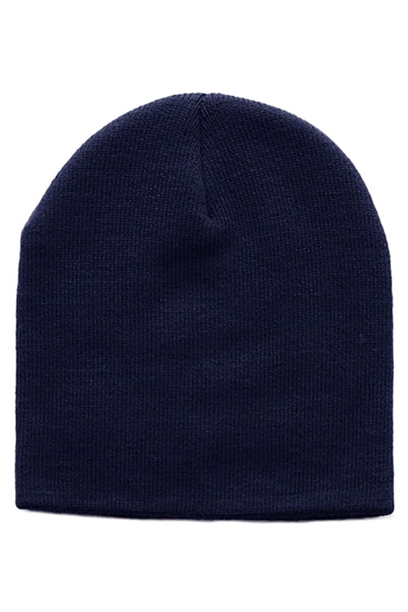 Knitted Cap Cuffless Beanie - Navy