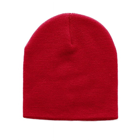 Knitted Cap Cuffless Beanie - Red