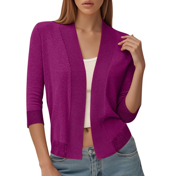 QHFBli Womens Cropped Cardigan Sweaters Button Down Open Front Long Sleeve Fall Trendy Color Block Knit Coats