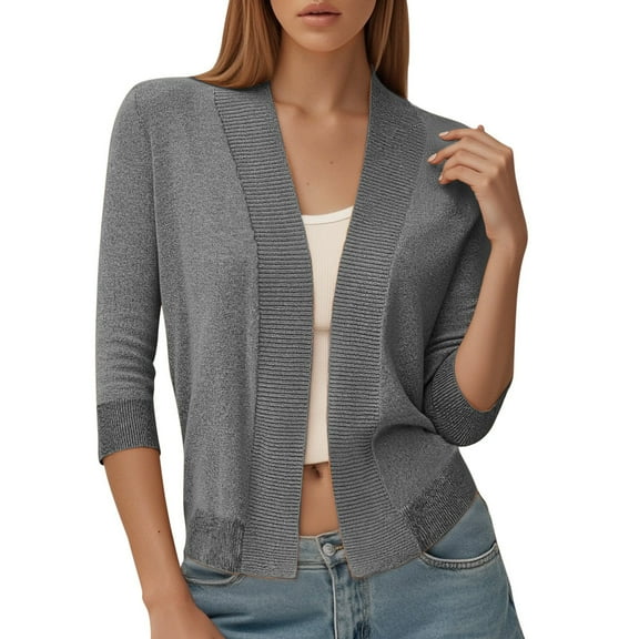 QHFBli Womens Cropped Cardigan Sweaters Button Down Open Front Long Sleeve Fall Trendy Color Block Knit Coats