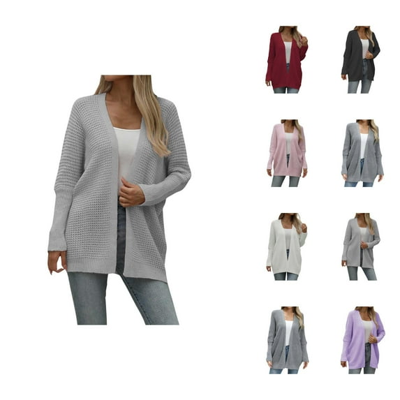Knitted Cardigan Sweater Open Front Long Sleeve Soft Comfortable Loose Fit Pure Color Outwear Cozy Fall Winter Fashion Top Cardigan Sweaters for Women