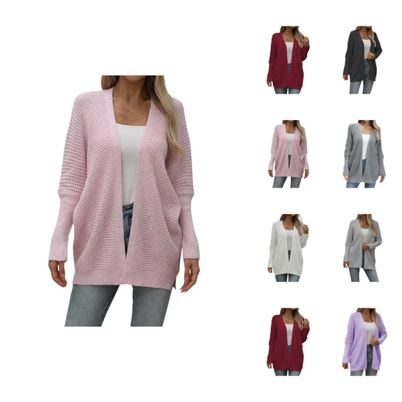 Knitted Cardigan Sweater Open Front Long Sleeve Soft Comfortable Loose Fit Pure Color Outwear Cozy Fall Winter Fashion Top Cardigan Sweaters for Women