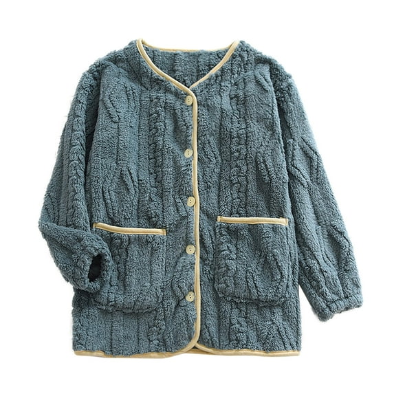 Knitted Cardigan for Women Warm Flannel Sweaters Long Sleeve Button Coats Loose Fleece Jackets Fashion Housecoat Soft Outwear