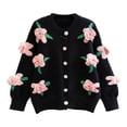 thumbnail image 1 of Knitted Cardigans for Women Floral Button Cardigan Cropped Lantern Long Sleeve Open Front Sweater Fall Knit Coat (Black Free Size), 1 of 4
