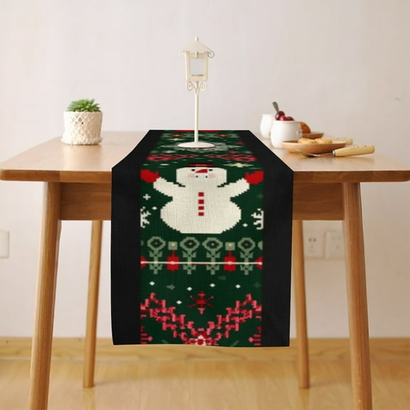 Knitted Christmas (4) Table Runner, Seasonal Fall Winter Kitchen Dining Table Decoration for Home Party Decor 13x48 Inch