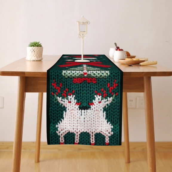 Knitted Christmas (6) Table Runner, Seasonal Fall Winter Kitchen Dining Table Decoration for Home Party Decor 13x72 Inch