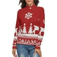 thumbnail image 1 of Knitted Christmas Deer Snow Women's Turtleneck Sweater Long Sleeve Ribbed Fitted Turtle Neck Casual Fall Winter Collection Top S, 1 of 4