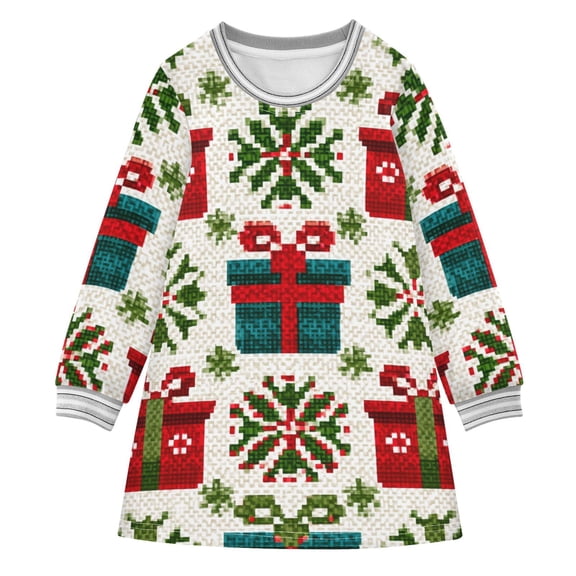 Knitted Christmas Gifts Leaves Long-sleeved Dress A-line One-Piece Dress for 2-8 Years Casual Party 3T