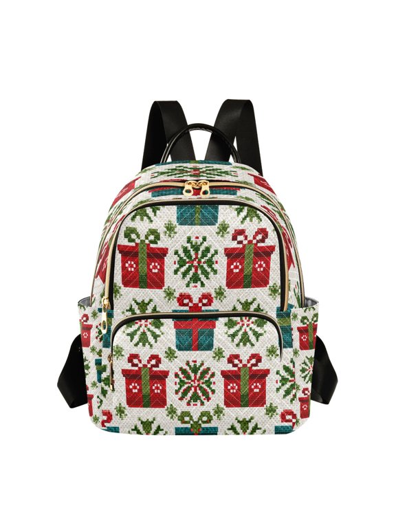 Knitted Christmas Gifts Leaves Quilted Backpack Fashion Daypack Commuter Bag for Women 8.5 L