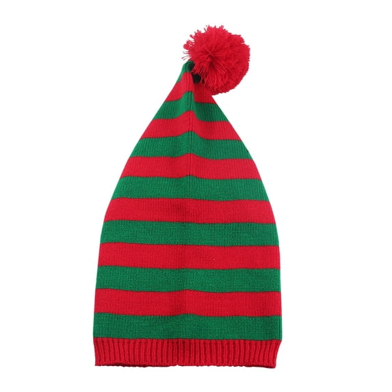 Knitted Christmas Hats for Men Women Cute Striped Xmas Hat Winter Warm Soft Santa Hats for New Year Festive Party Headwear Dark Green One Size