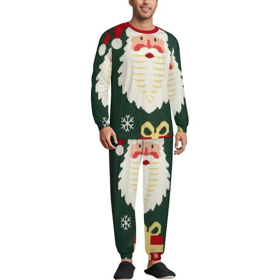 Knitted Christmas Men's Pajama Set Sleepwear Pjs Lightweight Long Sleeve Crewneck Shirts and Bottoms Soft Comfy Sleep Sets 3XL