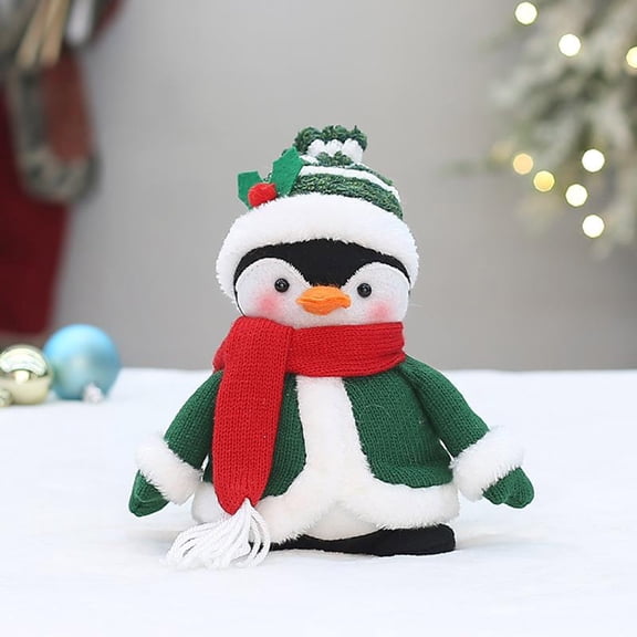 Knitted Christmas Plush Toys Set, Santa Snowman Reindeer Penguin, Soft Sitting Dolls, for Home Office Holiday Decoration
