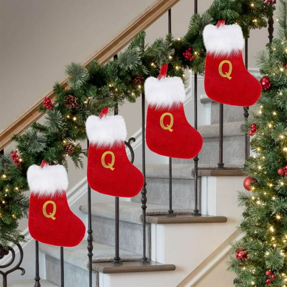 Knitted Christmas Stocking Embroidered Letter Wool Candy Gift Bag for Kids Christmas Tree and Fireplace Decoration