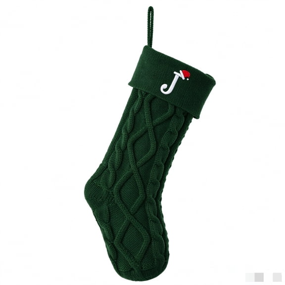 Knitted Christmas Stocking Letter J Green 18in 1 Pack