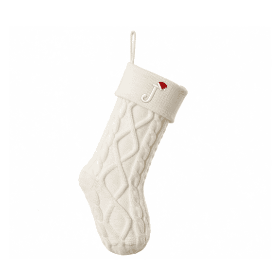 Knitted Christmas Stocking Letter J White 18in 1 Pack