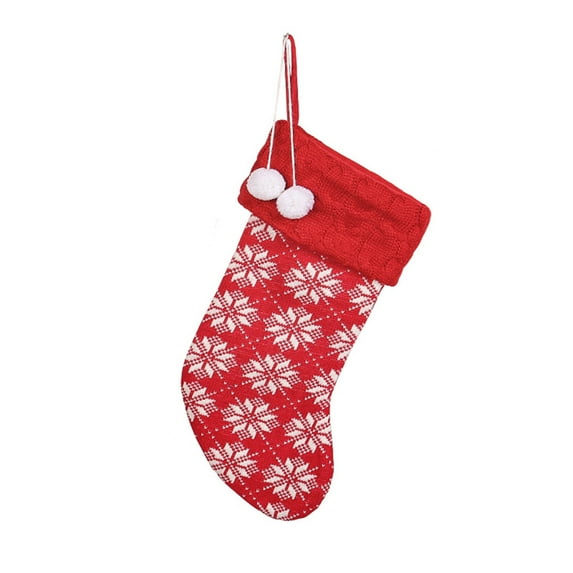 Knitted Christmas Stocking – Red Woolen Holiday Sock with Hanging Loop for Fireplace, Tree, Wall – Classic Christmas Decoration for Gifts, Candy & Ornaments