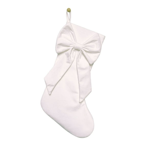 Knitted Christmas Stocking with Bowknot – 18 in Holiday Gift Bag with Faux Fur Cuff, Hanging Loop, and Embroidered Reindeer & Snowflake Decorations