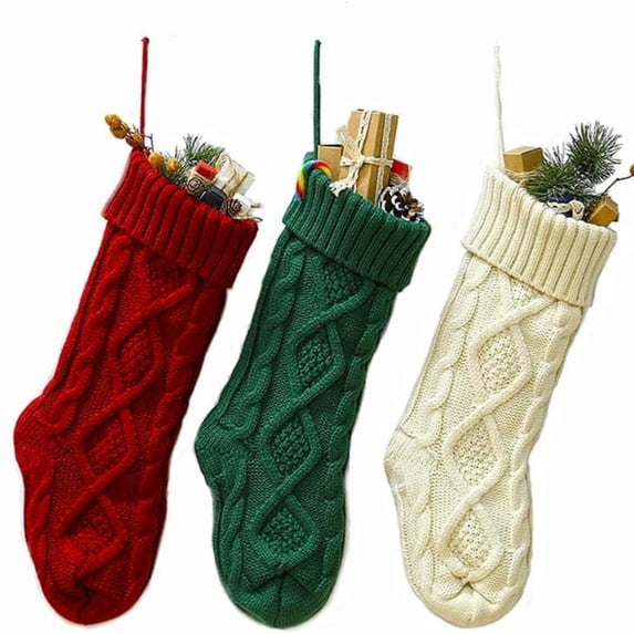 Knitted Christmas Stockings 3 Pack, 18 Inches Hanging Stocking, Gift for Holiday Party Season Decor