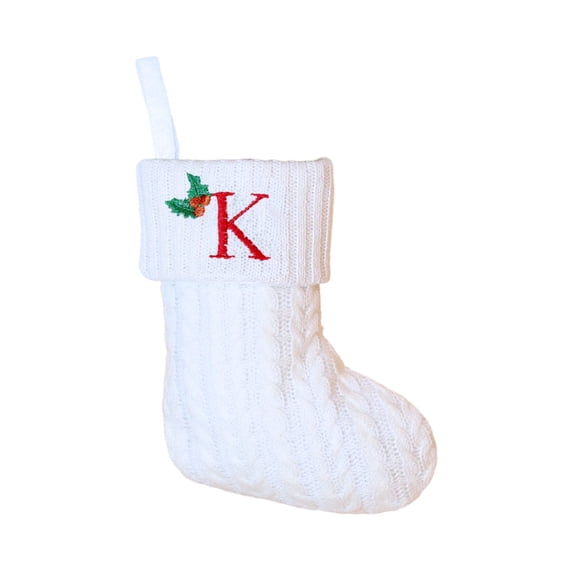 Knitted Christmas Stockings with Initials, 6.3''x7.8'' White Custom Embroidery Christmas Stockings with Letter, Personalized Xmas Decoration for Holiday Family Party - K