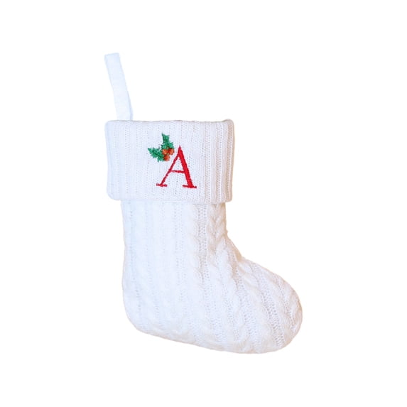 Knitted Christmas Stockings with Initials, 6.3''x7.8'' White Custom Embroidery Christmas Stockings with Letter, Personalized Xmas Decoration for Holiday Family Party - A