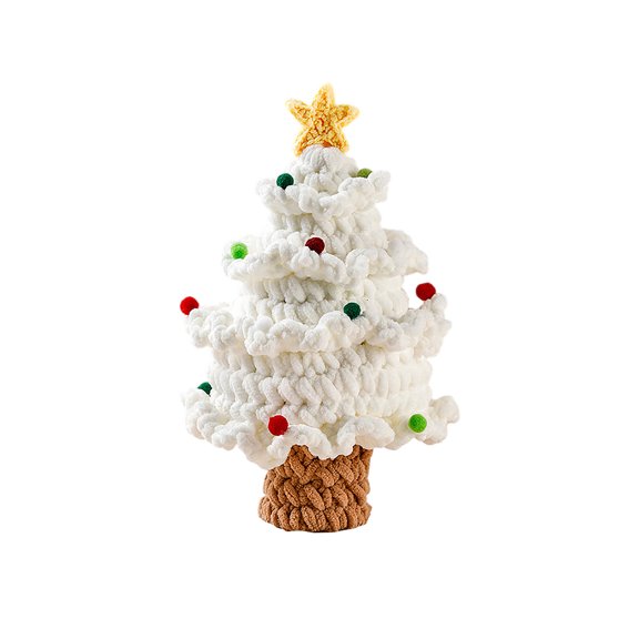 Knitted Christmas Tree Ornament Decorative Plush Tree with Star Top and Pom Pom Accents for Holiday Home Display