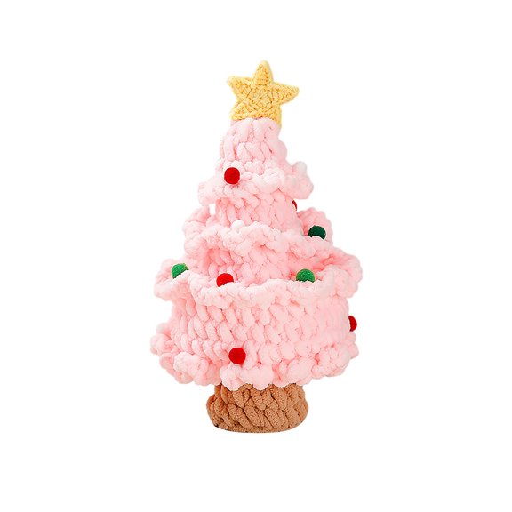 Knitted Christmas Tree Ornament Decorative Plush Tree with Star Top and Pom Pom Accents for Holiday Home Display