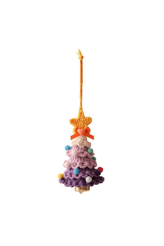 Knitted Christmas Tree Ornament in, Multi-Layered Crochet Design with Gold Bells and Star Top, Indoor Holiday Decoration(Pink)