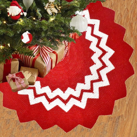 Knitted Christmas Tree Skirt: 48 Inches  Tree Skirt, Burgundy Diamond Polygon Star Cable Knit Thick Rustic Christmas Tree Decorations, Christmas Decor Xmas Holiday Home Party Decorations