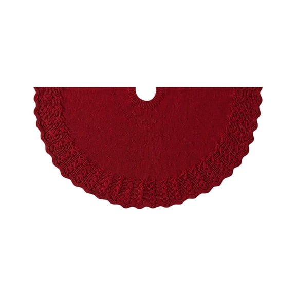 Knitted Christmas Tree Skirt - Cable Knit, Polyester, with Two Ties, Floor Protection, Festive Home Decor for Small Christmas Trees